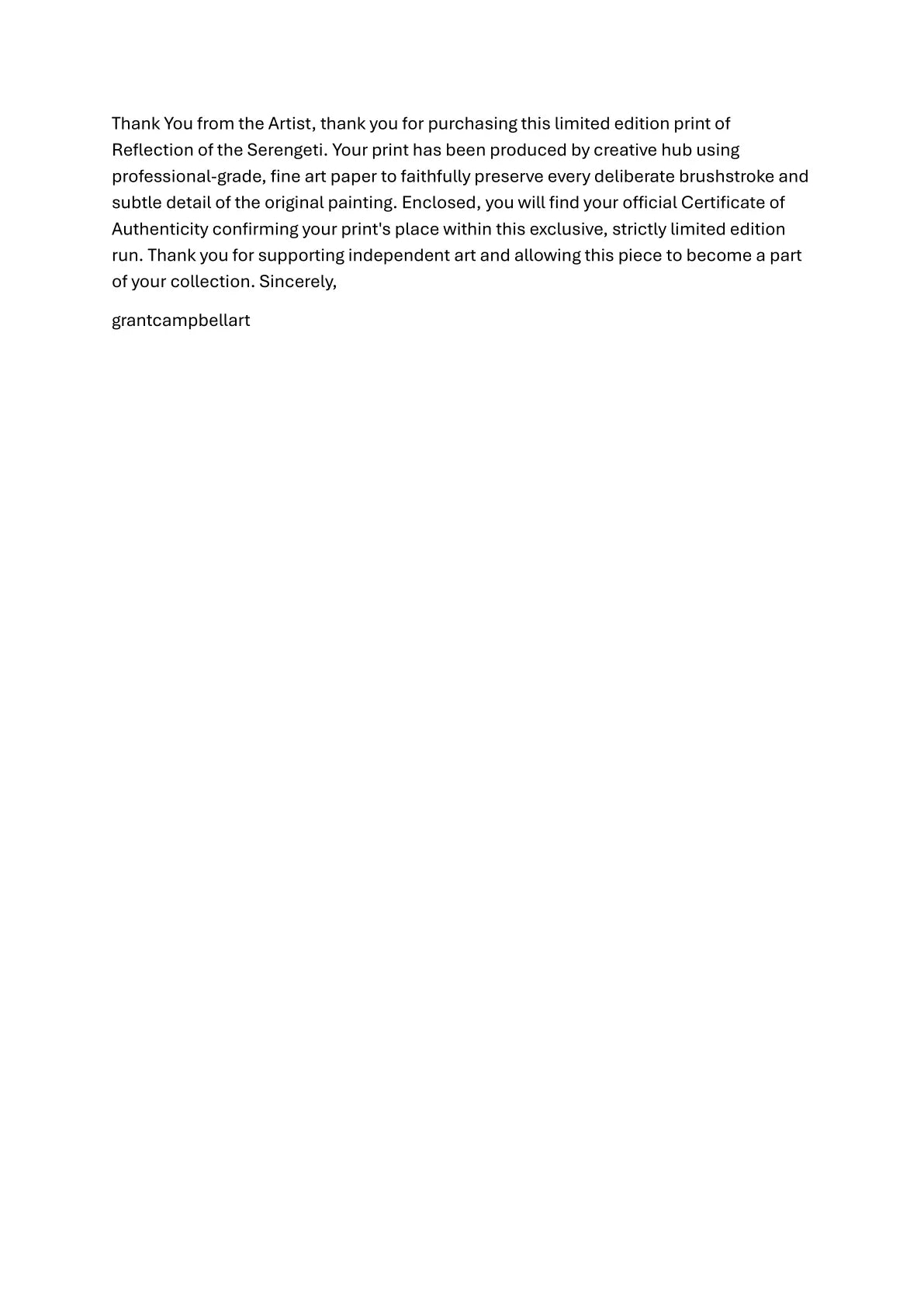 Reflection of the Serengeti — A letter from the artist