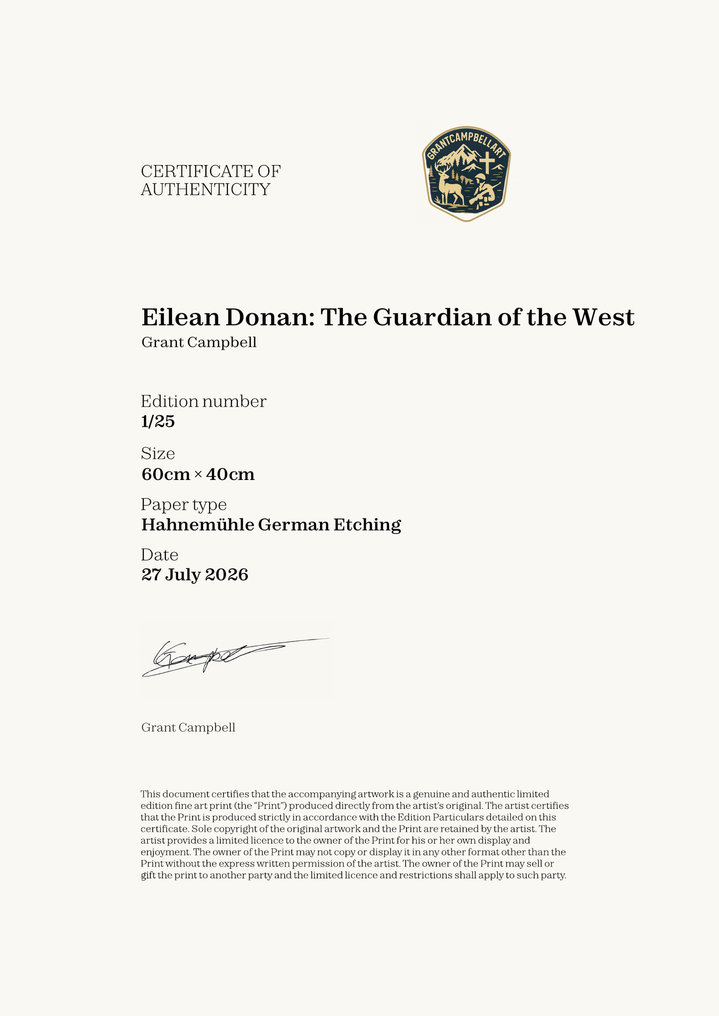 Eilean Donan: The Guardian of the West — Certificate of Authenticity