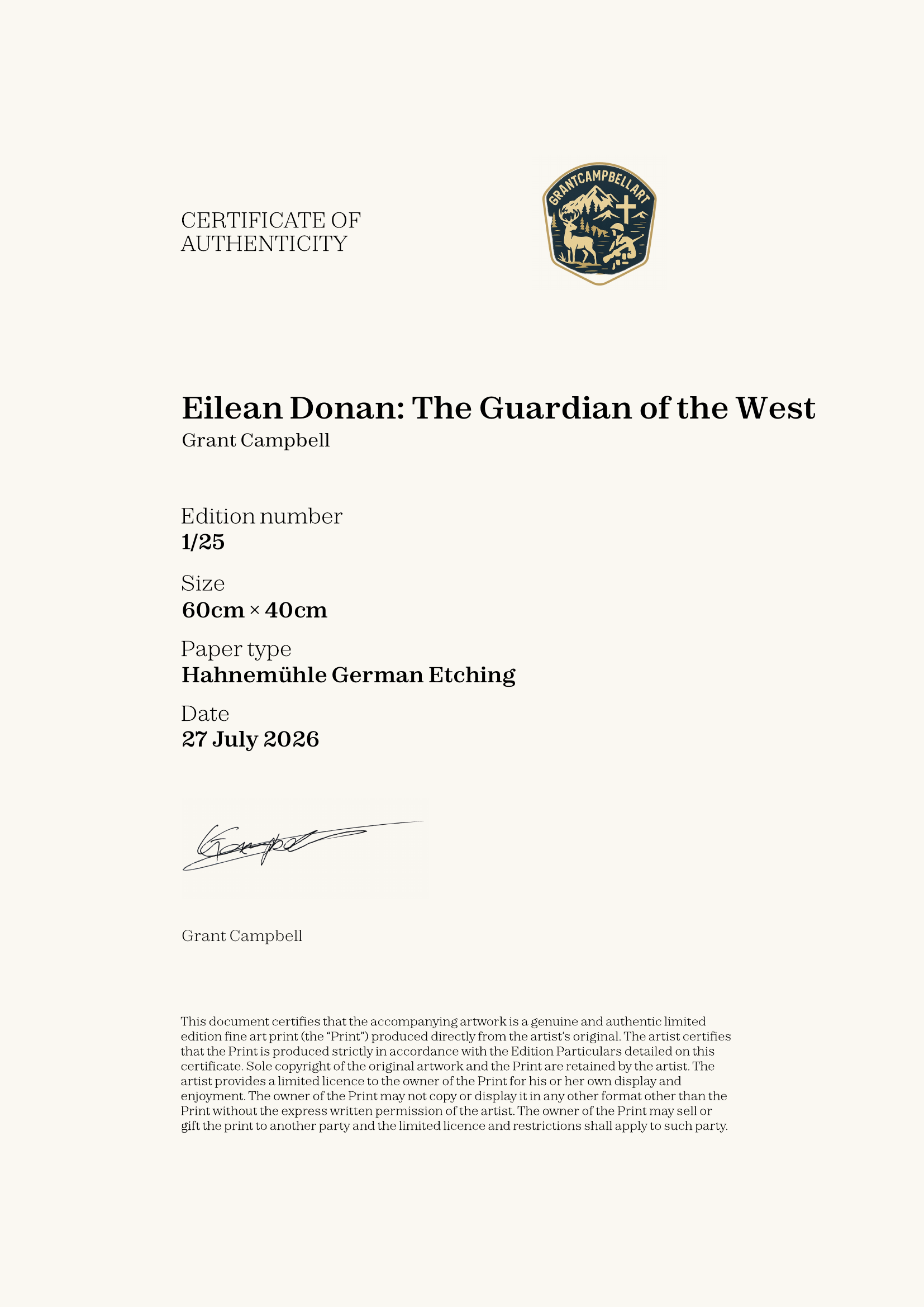 Eilean Donan: The Guardian of the West — Certificate of Authenticity