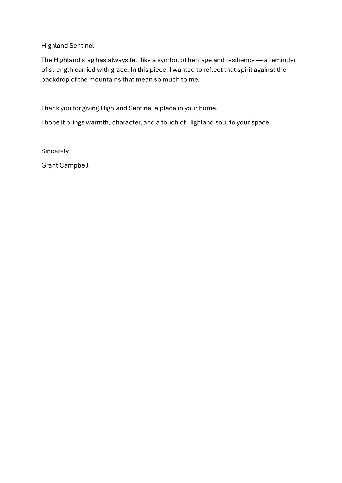 Highland Sentinel — A letter from the artist