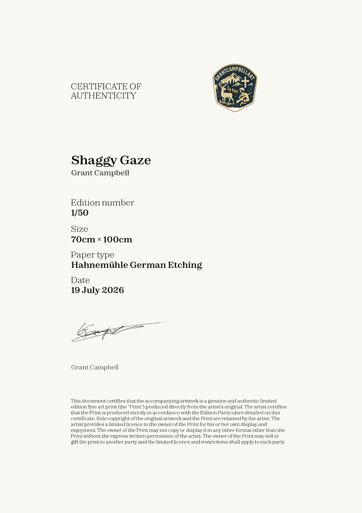 Shaggy Gaze — Certificate of Authenticity